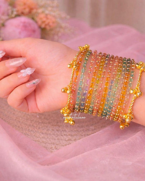 Rainbow Kashmiri Ghungroo Bangles Set | Ghungroo Gold Bangles |  Multicolor Glass Bridal Churiya | Trending Bangles With Rose Pattern