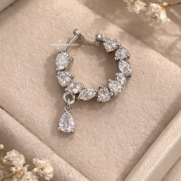 Teardrop AD CZ Nose Ring | Non Piercing Nose Ring | Indian Bridal Nath | Silver and Gold Plated Bridal Nose Ring | Minimal Elegant Nose Ring
