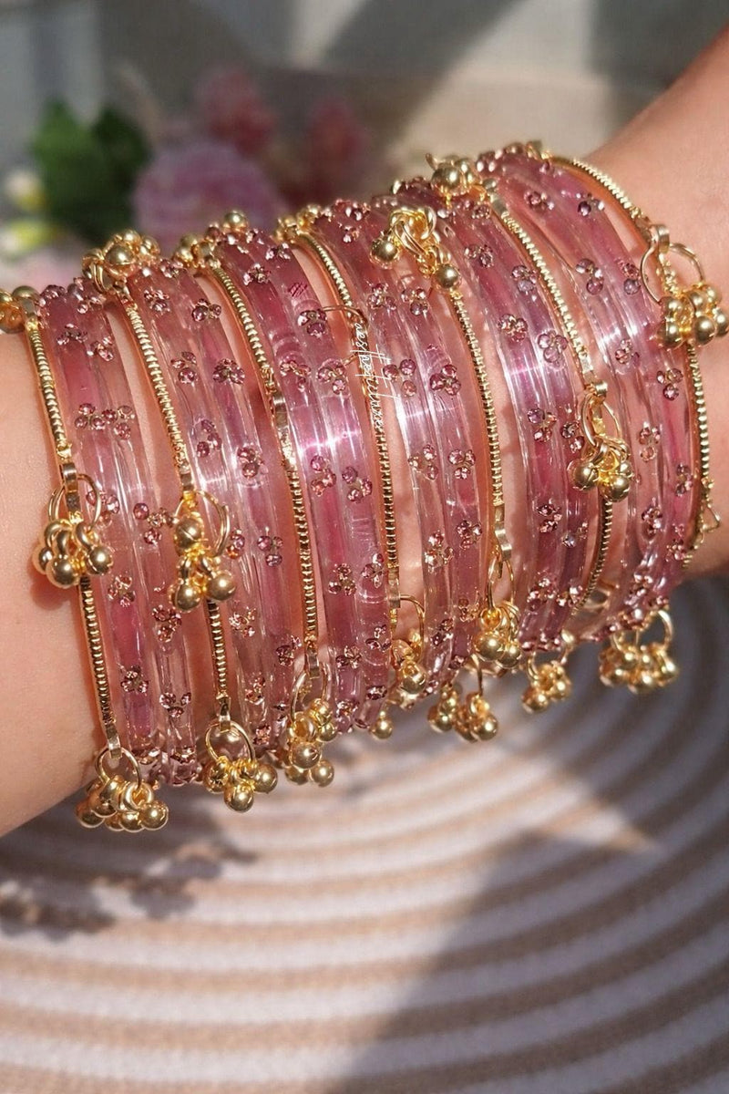 Raindrop Glass and Kashmiri Ghungroo Bangles Sets | Ghungroo Gold Bangles | 3 Set Glass Bridal Churiya |  Trending Raindrop Bangles