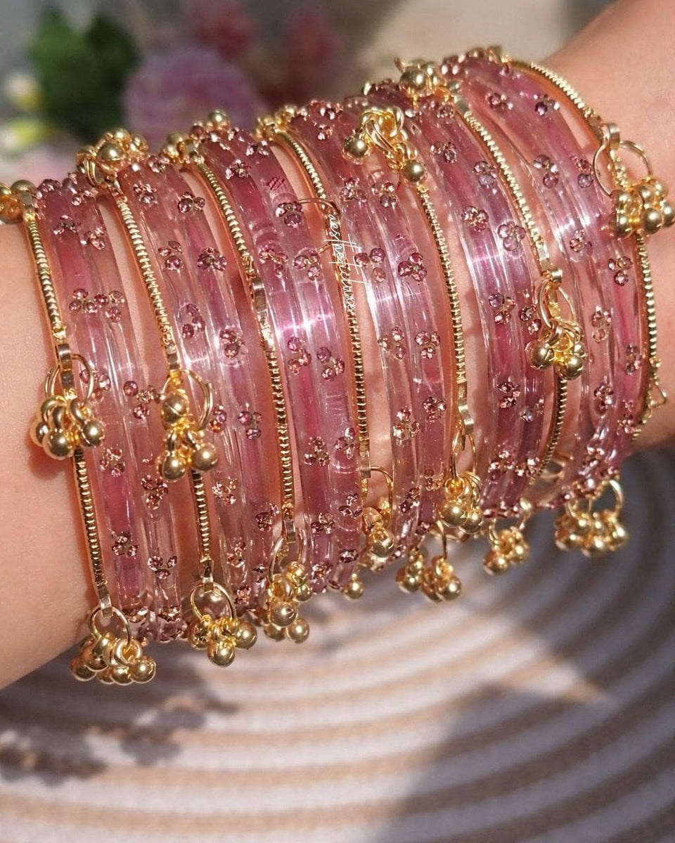 Raindrop Glass and Kashmiri Ghungroo Bangles Sets | 3 Set Glass Bridal Churiya |  Trending Raindrop Bangles