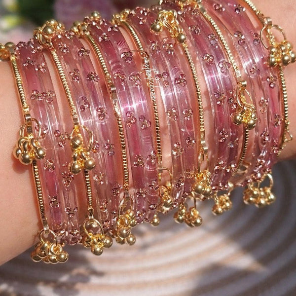 Raindrop Glass and Kashmiri Ghungroo Bangles Sets | Ghungroo Gold Bangles | 3 Set Glass Bridal Churiya |  Trending Raindrop Bangles