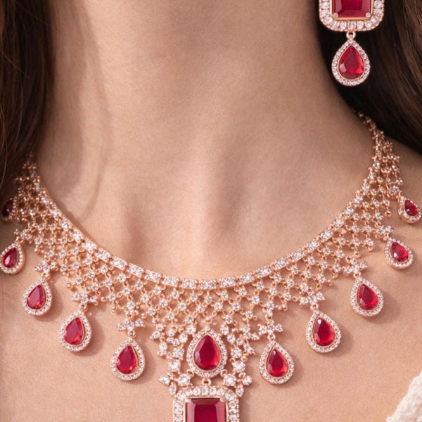 24K Rose Gold Ruby Zircon Set With Tikka