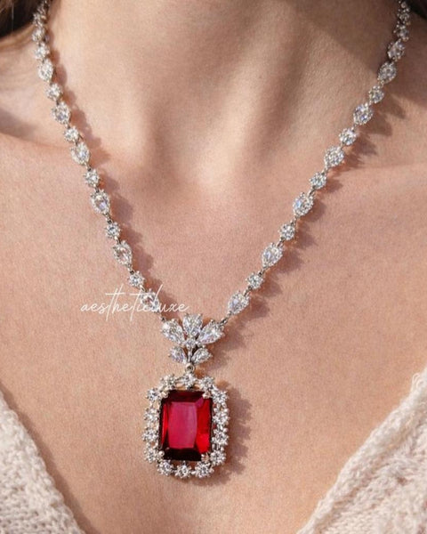 Alia Bhatt Ruby Red Pendant Set in American Diamond Classy high quality cz zircon jewelry for wedding