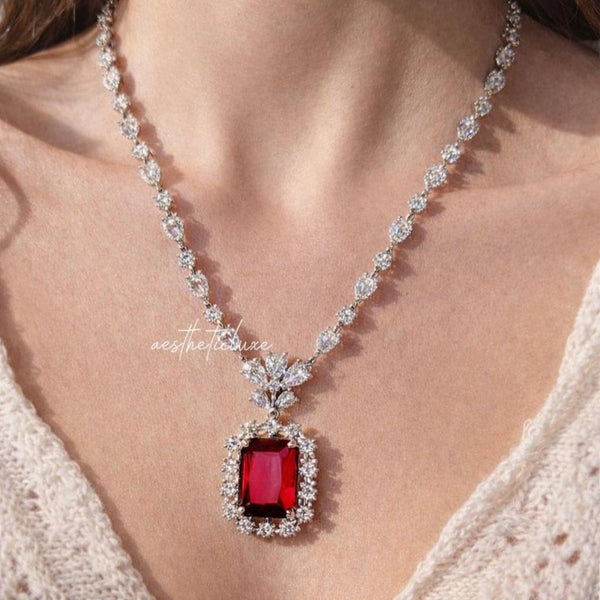 Alia Bhatt Ruby Red Pendant Set in American Diamond Classy high quality cz zircon jewelry for wedding