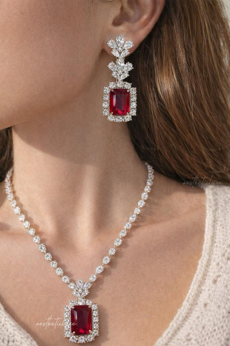 Alia Bhatt Ruby Red Pendant Set in American Diamond Classy high quality cz zircon jewelry for wedding