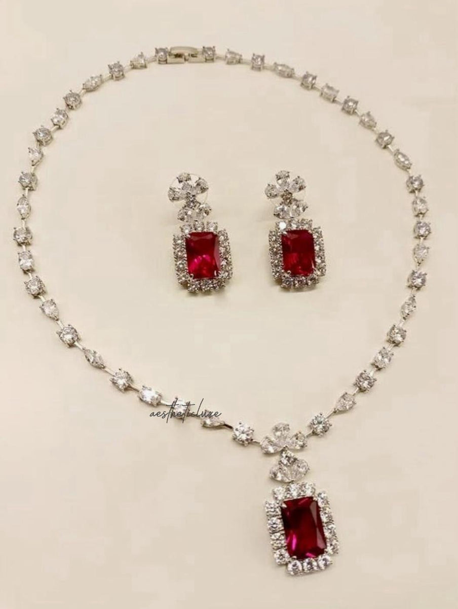 Alia Bhatt Ruby Red Pendant Set in American Diamond Classy high quality cz zircon jewelry for wedding