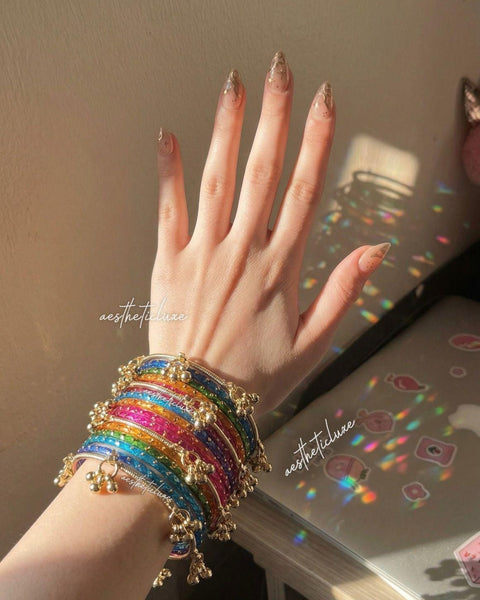 Multicolor Kashmiri Ghungroo Bangles Set | Ghungroo Gold Bangles | Rainbow Glass Bridal Churiya | Trending Raindrop Bangles