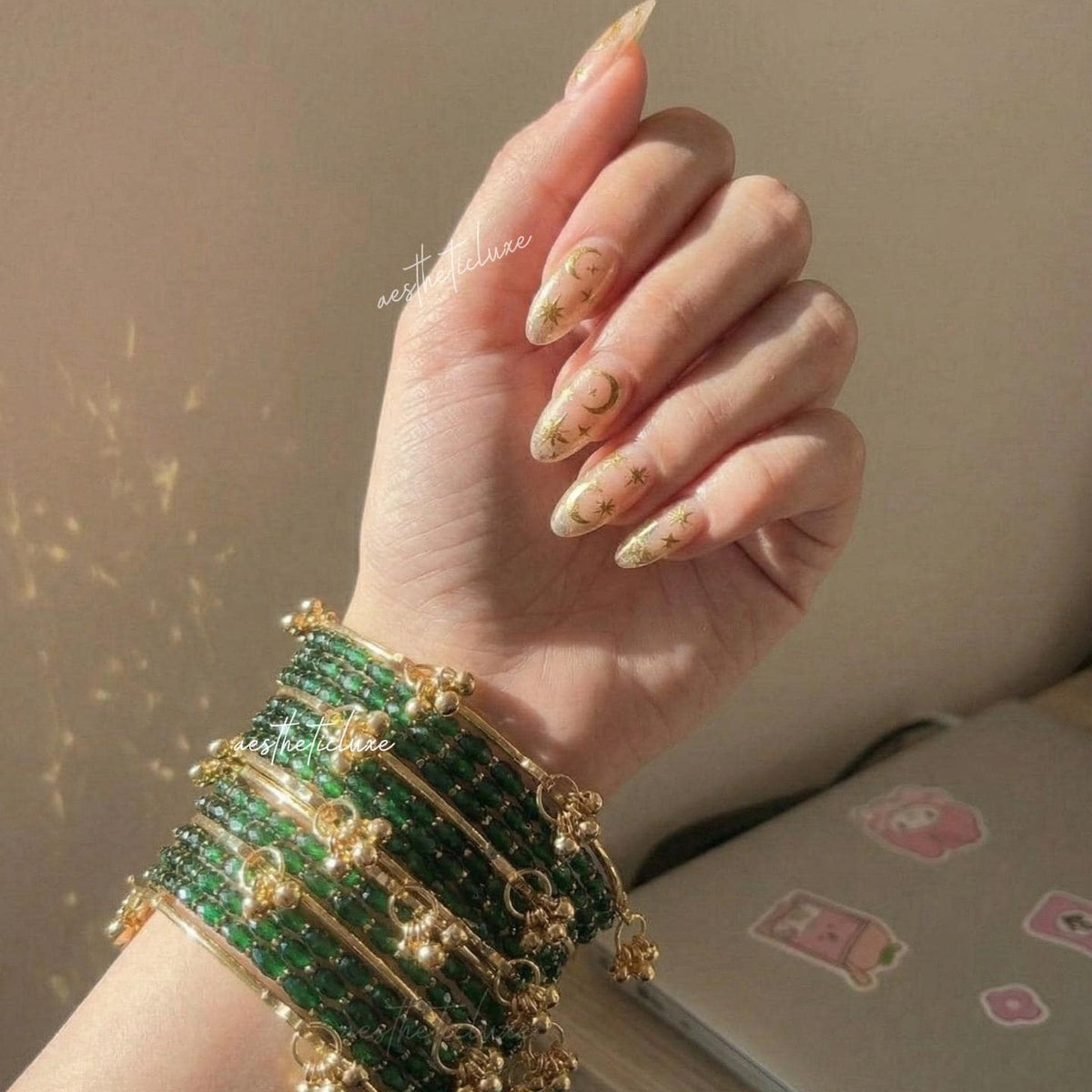 Green Kashmiri Ghungroo Bangles Set | Mehndi & Sangeet Bridal Churiya | Gold Ghungroo Bangles | Trending Green Glass Raindrop Bangles