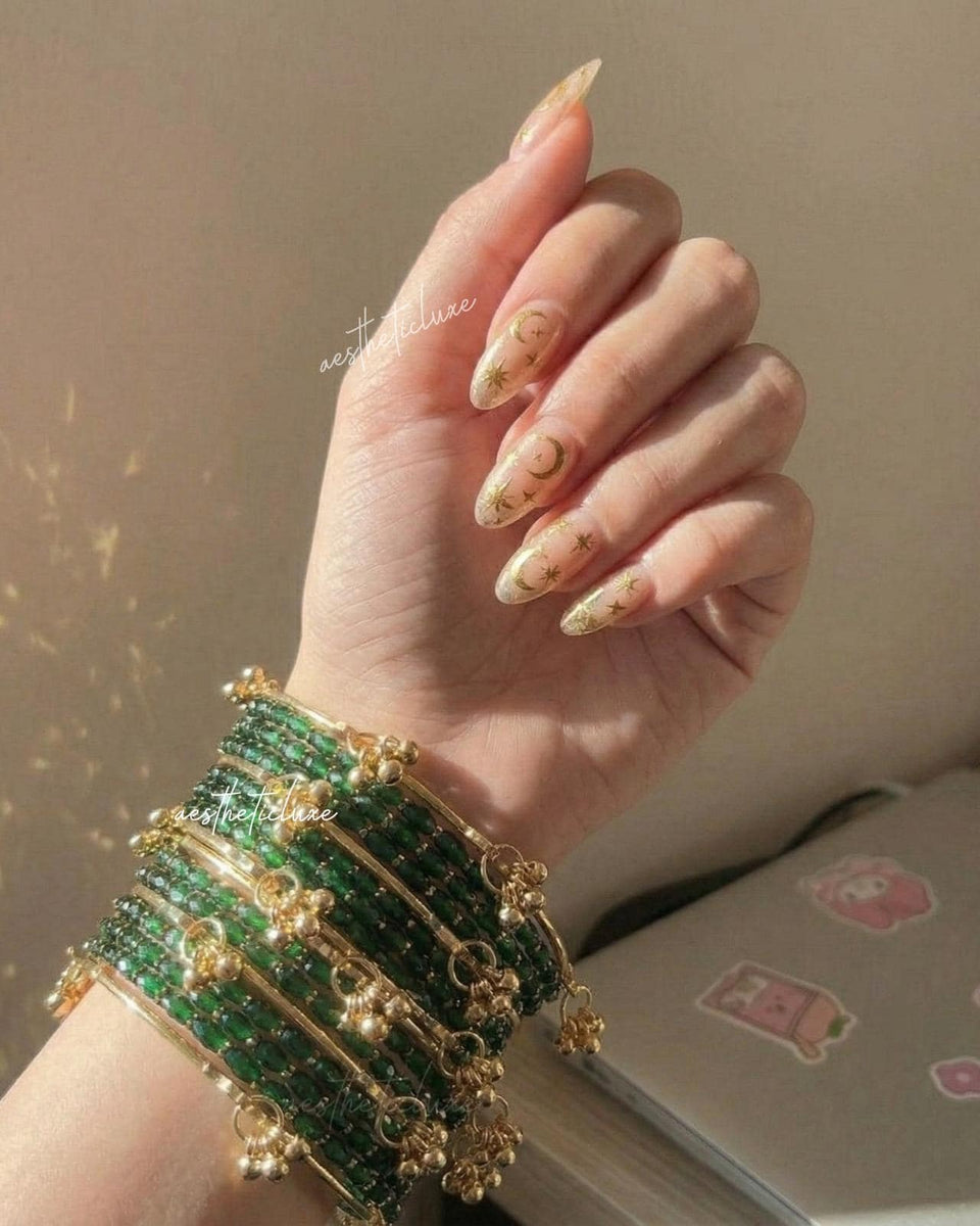 Green Kashmiri Ghungroo Bangles Set | Mehndi & Sangeet Bridal Churiya | Gold Ghungroo Bangles | Trending Green Glass Raindrop Bangles
