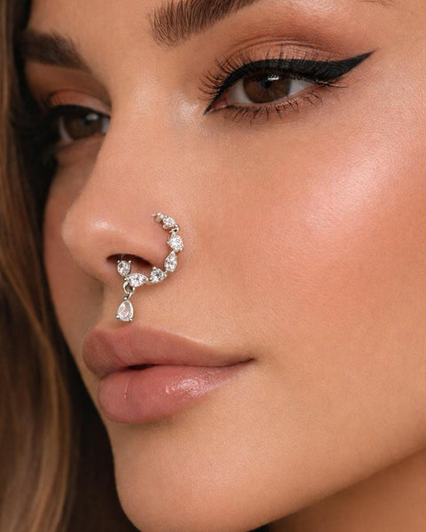Teardrop AD CZ Nose Ring | Non Piercing Nose Ring | Indian Bridal Nath | Silver and Gold Plated Bridal Nose Ring | Minimal Elegant Nose Ring