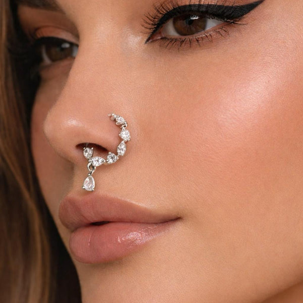 Teardrop AD CZ Nose Ring | Non Piercing Nose Ring | Indian Bridal Nath | Silver and Gold Plated Bridal Nose Ring | Minimal Elegant Nose Ring