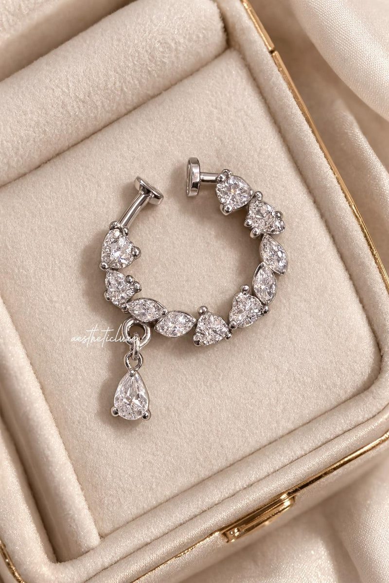 Teardrop AD CZ Nose Ring | Non Piercing Nose Ring | Indian Bridal Nath | Silver and Gold Plated Bridal Nose Ring | Minimal Elegant Nose Ring