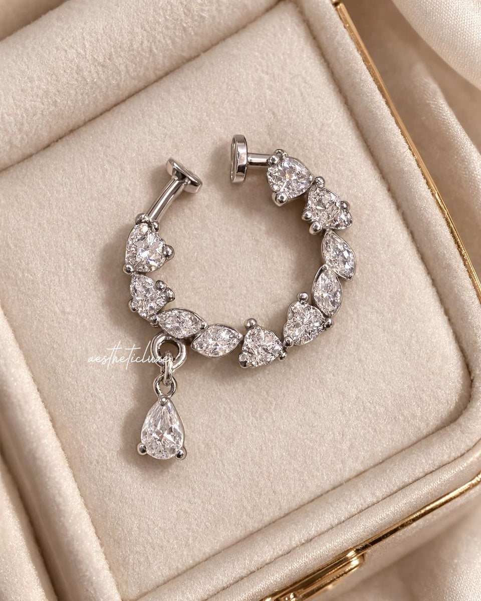 Teardrop AD CZ Nose Ring | Non Piercing Nose Ring | Indian Bridal Nath | Silver and Gold Plated Bridal Nose Ring | Minimal Elegant Nose Ring