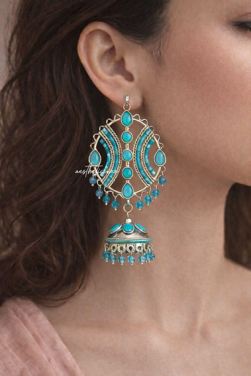 Turquoise Jhumka Earrings | Boho Indian Earrings | Afghan Turkish Style | Ethnic Statement Jewelry | Maula Mere Earrings | Celeb Inspired