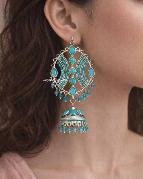 Turquoise Jhumka Earrings | Boho Indian Earrings | Afghan Turkish Style | Ethnic Statement Jewelry | Maula Mere Earrings | Celeb Inspired