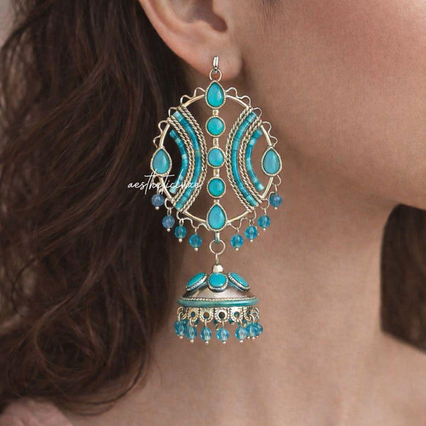 Turquoise Jhumka Earrings | Boho Indian Earrings | Afghan Turkish Style | Ethnic Statement Jewelry | Maula Mere Earrings | Celeb Inspired