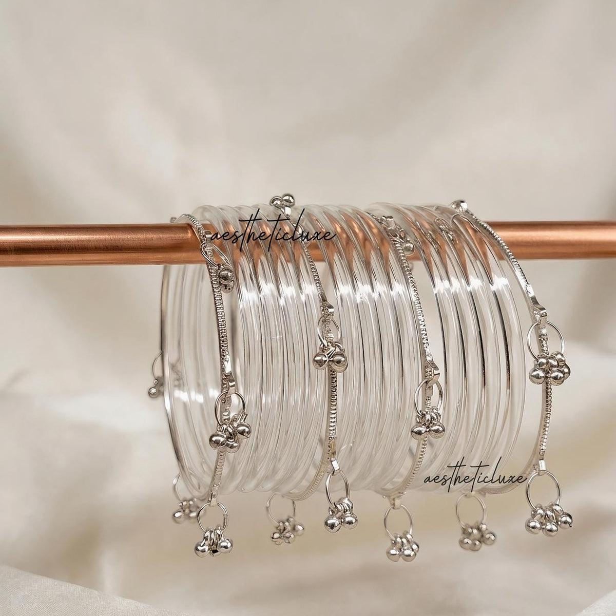 Jelly Glass Bangles Set | Transparent Jelly Glass Bangles Set | Kashmiri Silver Ghungroo Bangles | Glass Bridal Bangles  | Clear Bangles Set