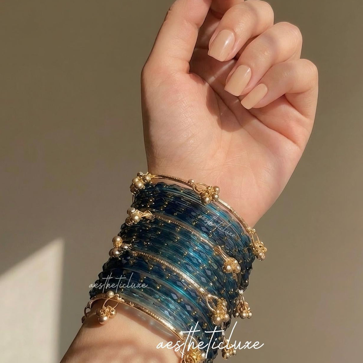 Dark Blue Kashmiri Ghungroo Bangles Set | Ghungroo Gold Bangles | Blue Glass Bridal Churiya |  Trending Raindrop Bangles