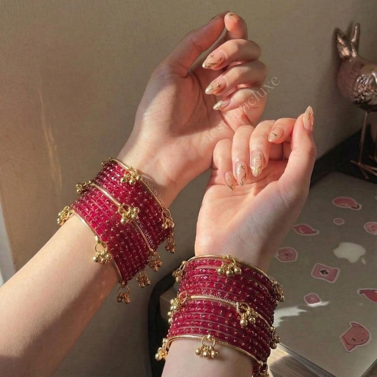 Red Kashmiri Raindrop and Ghungroo Bangles Set | Trending Bangles With Raindrop Pattern | Red Glass Bridal Churiya | Ghungroo Gold Bangles