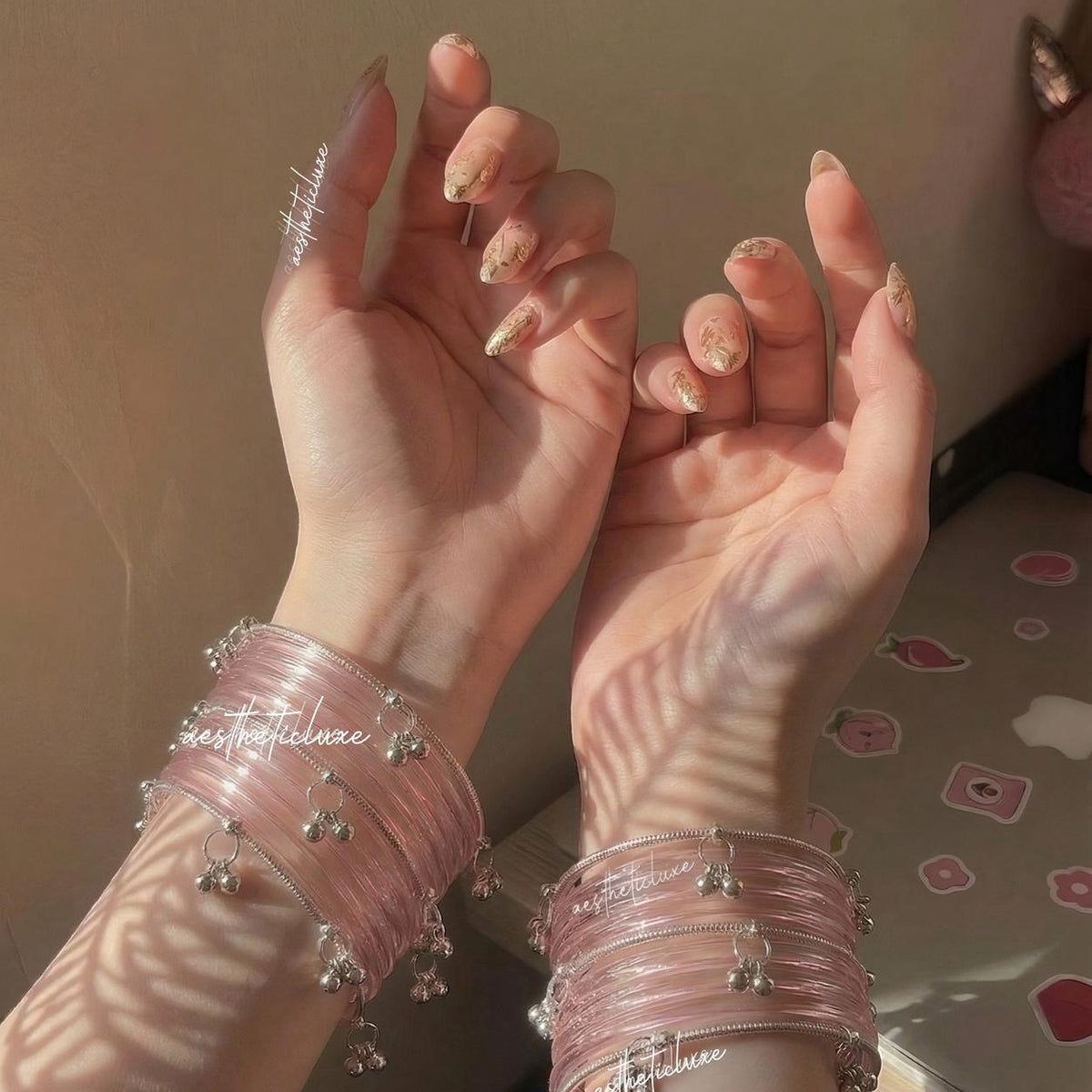 Pink Jelly Glass Bangles Set | Pink Jelly Glass Bangles Set | Kashmiri Silver Ghungroo Bangles | Glass Bridal Bangles  | Clear Bangles Set