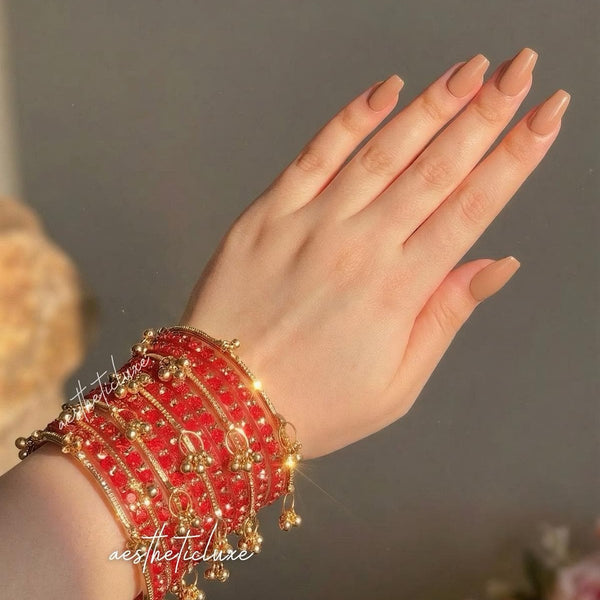 Red Kashmiri Ghungroo Bangles Set | Trending Bangles With Red Rose Pattern Detailing | Red Glass Bridal Churiya | Ghungroo Gold Bangles