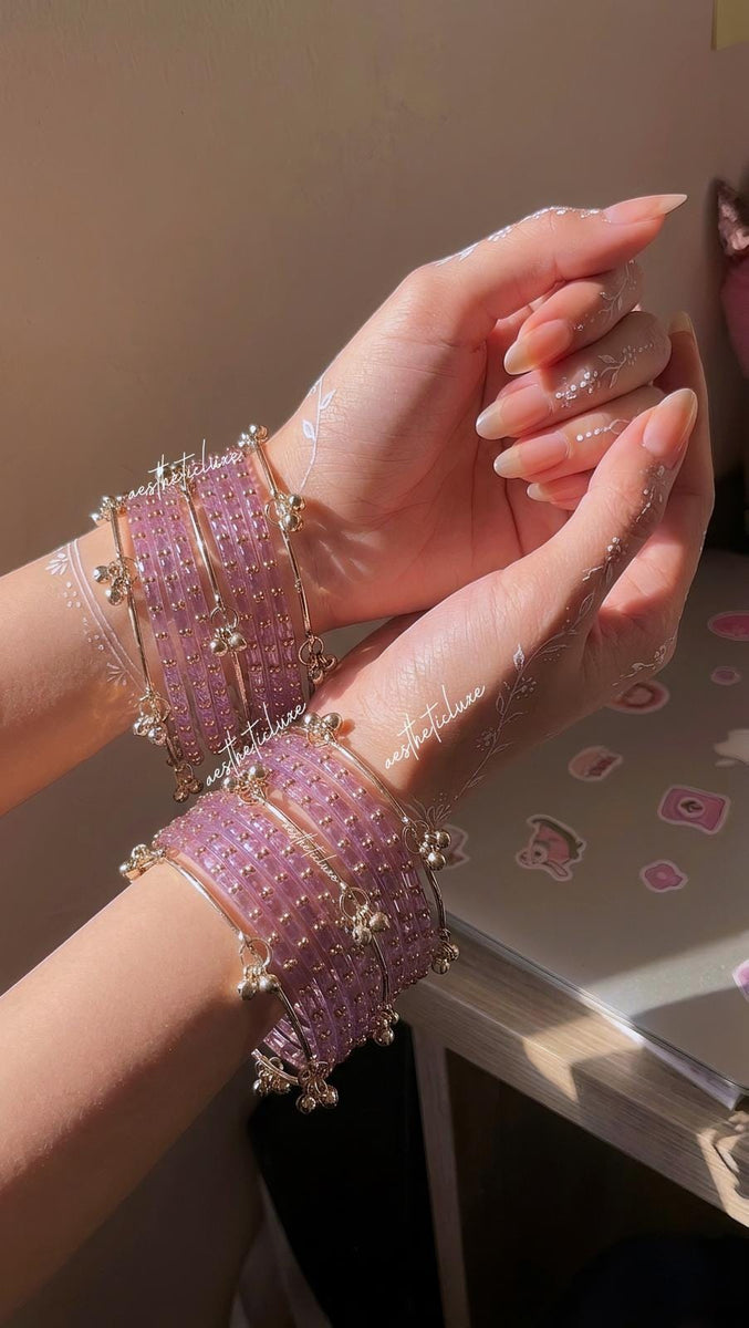 Purple Kashmiri Ghungroo Bangles Set | Gold & Silver Ghungroo Bangles | Purple Glass Bridal Churiya | Trending Bangles | Pair of Bangles Set