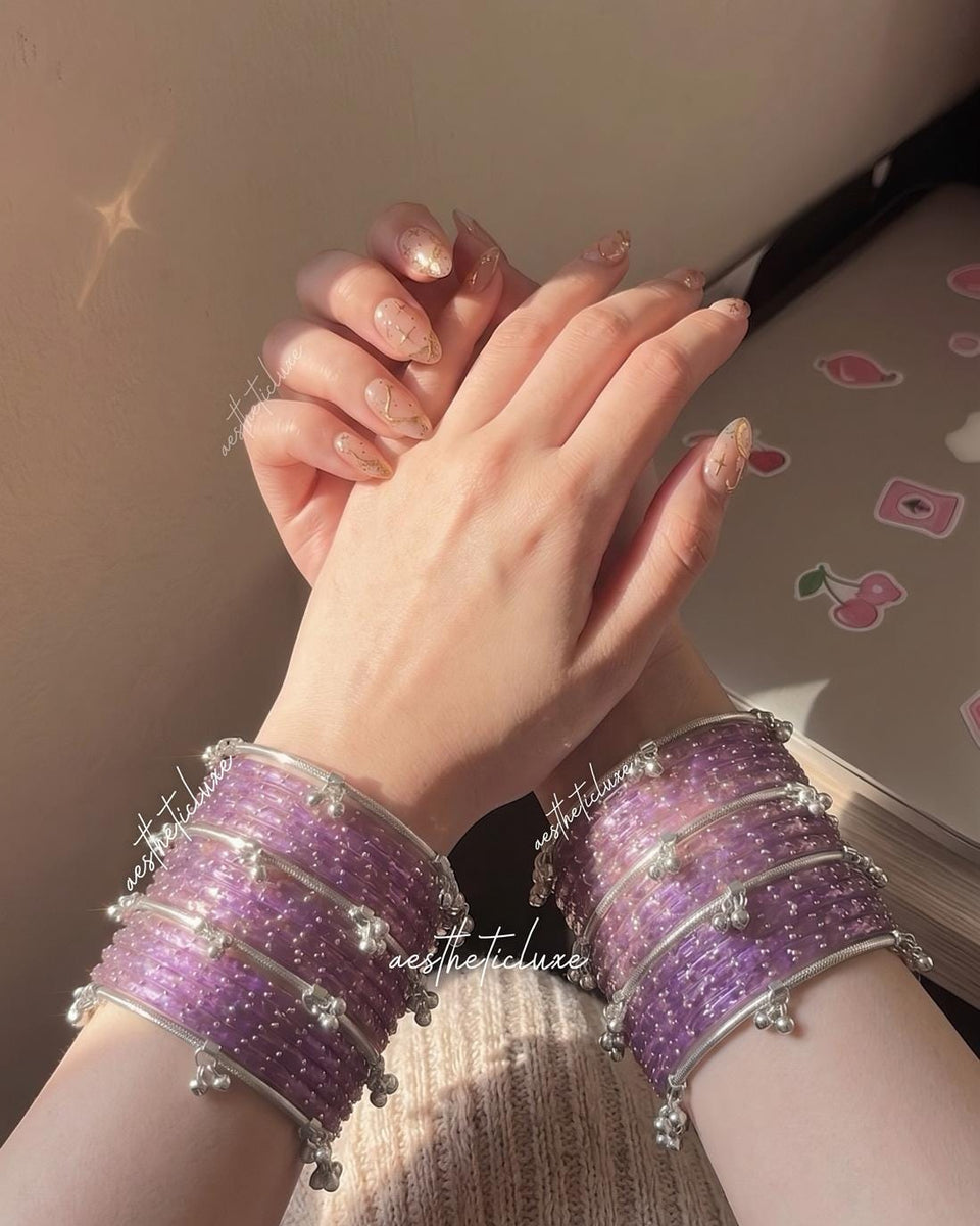 Purple Kashmiri Ghungroo Bangles Set | Gold & Silver Ghungroo Bangles | Purple Glass Bridal Churiya | Trending Bangles | Pair of Bangles Set
