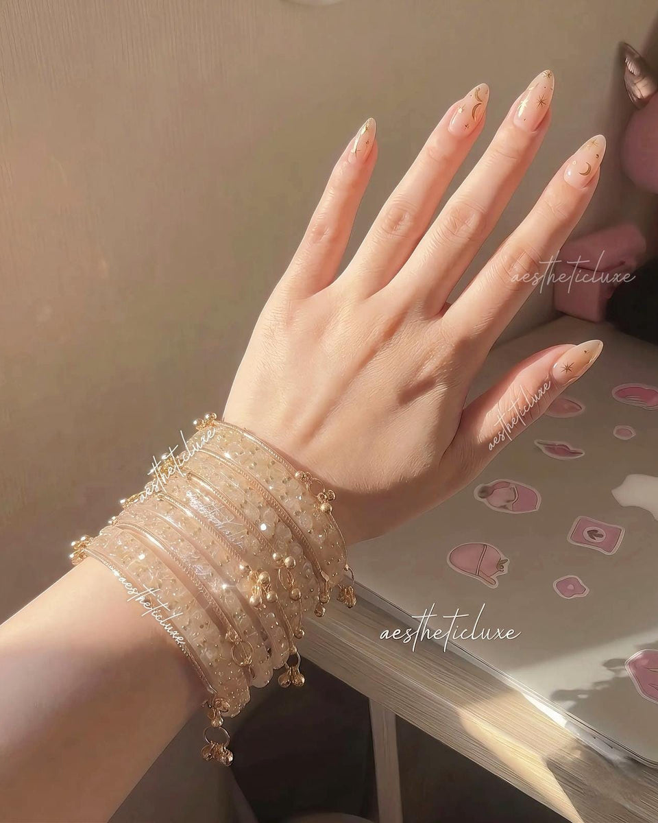 Beige Glass Bangles Set | Kashmiri Gold Ghungroo Bangles  | Light Golden Glass Bridal Bangles | Rose Pattern Raindrop Bangle