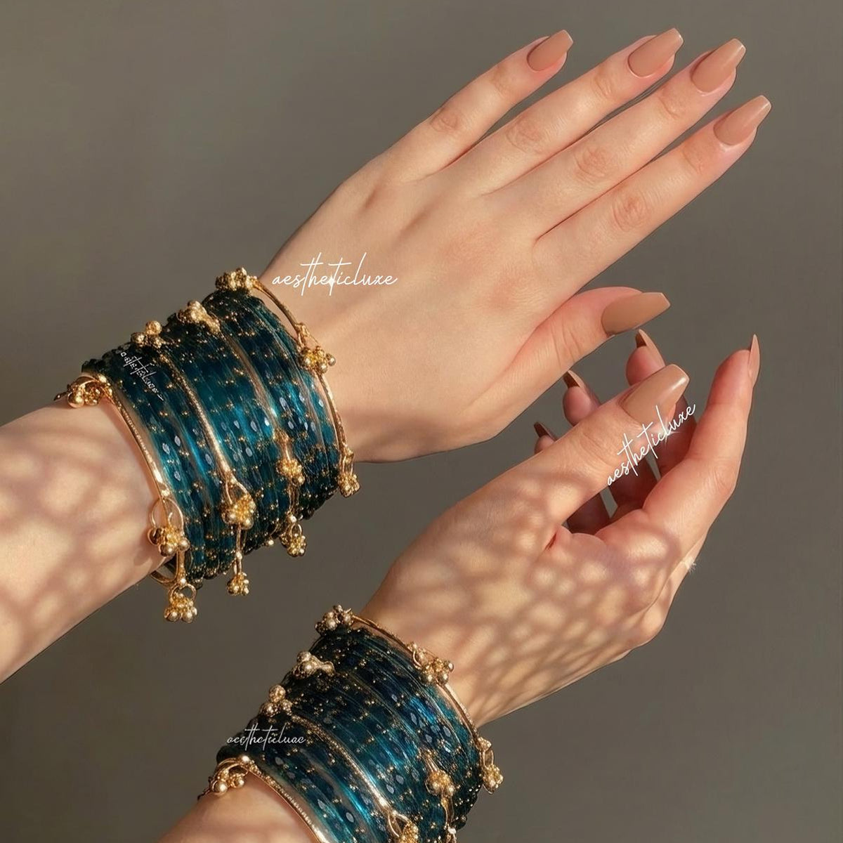 Dark Blue Kashmiri Ghungroo Bangles Set | Ghungroo Gold Bangles | Blue Glass Bridal Churiya |  Trending Raindrop Bangles