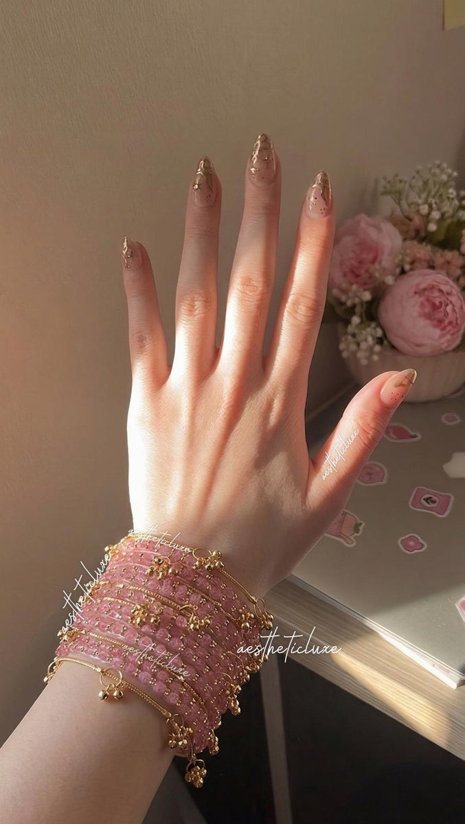 Pink Kashmiri Ghungroo Bangles Set | Ghungroo Gold Bangles | Pink Glass Bridal Churiya |  Trending Bangles With Rose Pattern Detailing