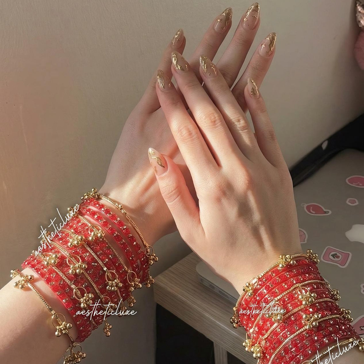 Red Kashmiri Ghungroo Bangles Set | Trending Bangles With Red Rose Pattern Detailing | Red Glass Bridal Churiya | Ghungroo Gold Bangles