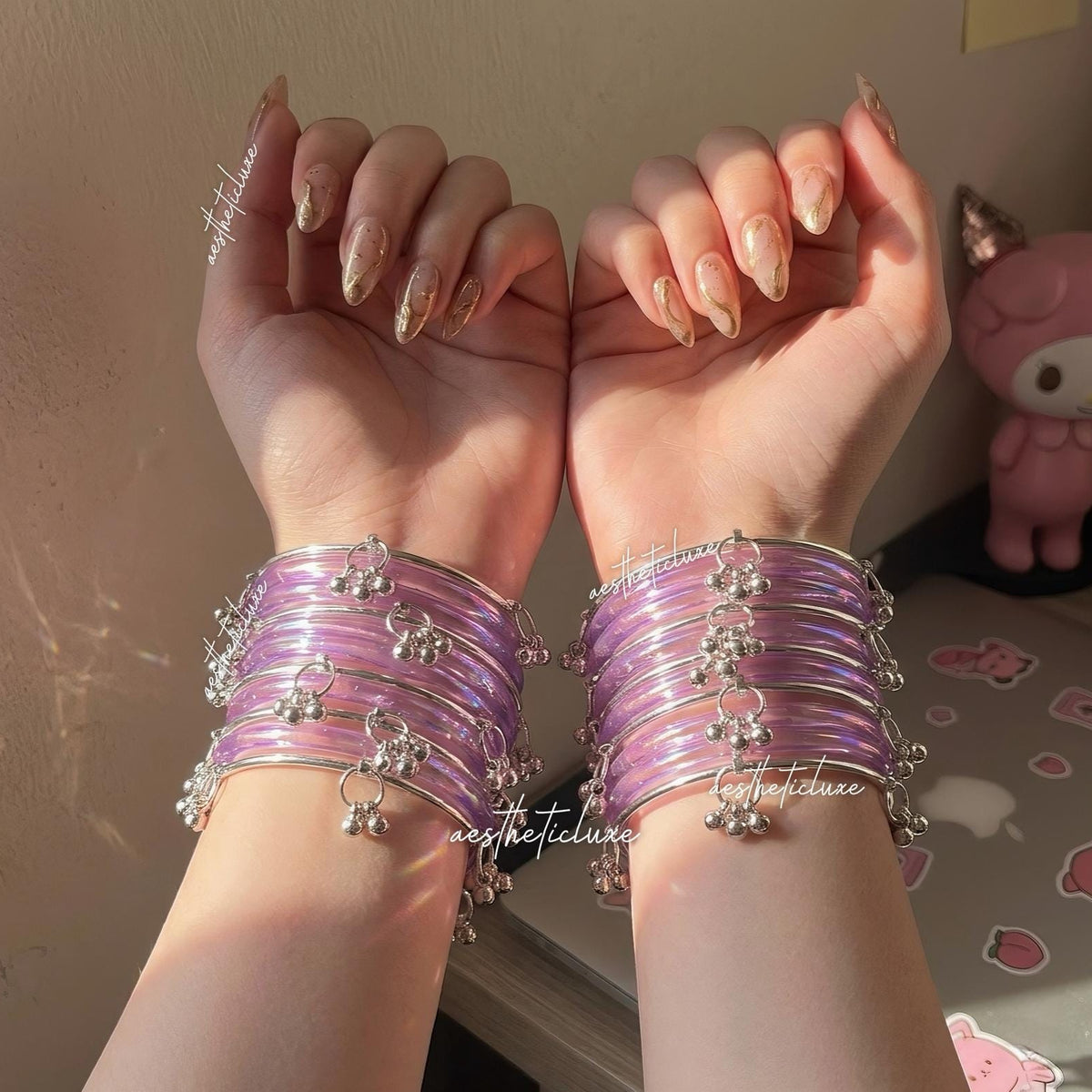 Purple Jelly Glass Bangles | Lavender Jelly Glass Bangles Set | Kashmiri Silver Ghungroo Bangles | Purple Glass Bangles  | Clear Bangles Set