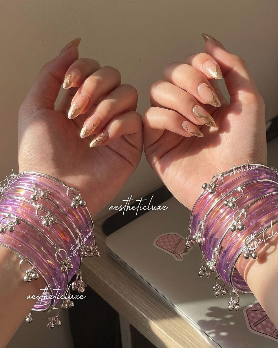 Purple Jelly Glass Bangles | Lavender Jelly Glass Bangles Set | Kashmiri Silver Ghungroo Bangles | Purple Glass Bangles  | Clear Bangles Set