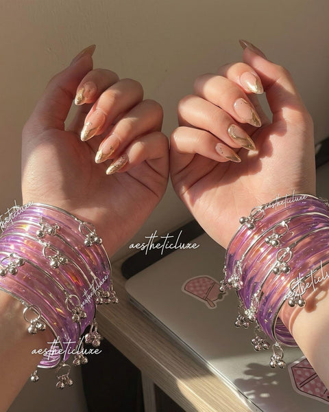 Purple Jelly Glass Bangles | Lavender Jelly Glass Bangles Set | Kashmiri Silver Ghungroo Bangles | Purple Glass Bangles  | Clear Bangles Set