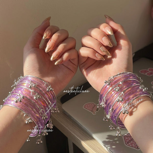 Purple Jelly Glass Bangles | Lavender Jelly Glass Bangles Set | Kashmiri Silver Ghungroo Bangles | Purple Glass Bangles  | Clear Bangles Set