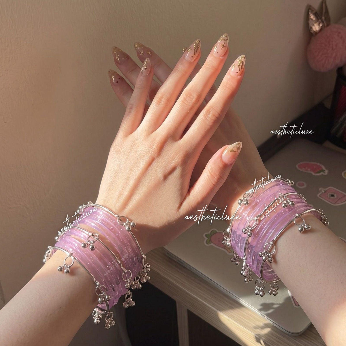Purple Jelly Glass Bangles | Lavender Jelly Glass Bangles Set | Kashmiri Silver Ghungroo Bangles | Purple Glass Bangles  | Clear Bangles Set