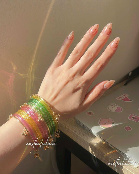 Multicolor Jelly Glass Bangles Set | Rainbow Jelly Glass Bangles Set | Kashmiri Golden Ghungroo Bangles | Clear Glass Bangles Set