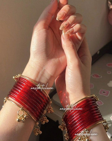 Jelly Glass Bangles | 5 Colors Jelly Bangles Set | Kashmiri Silver Ghungroo Bangles | Water Glass Bangles  | Water Bangles