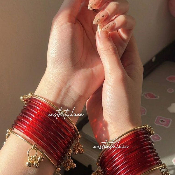 Jelly Glass Bangles | 5 Colors Jelly Bangles Set | Kashmiri Silver Ghungroo Bangles | Water Glass Bangles  | Water Bangles