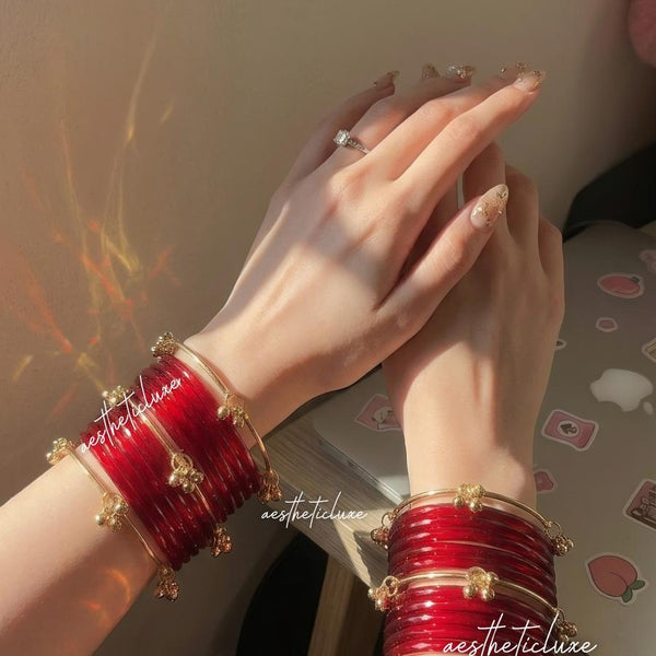 Red Jelly Glass Bangles | Red Jelly Bangles Set | Kashmiri Gold Ghungroo Bangles | Cherry Red Glass Bangles  | Water Bangles