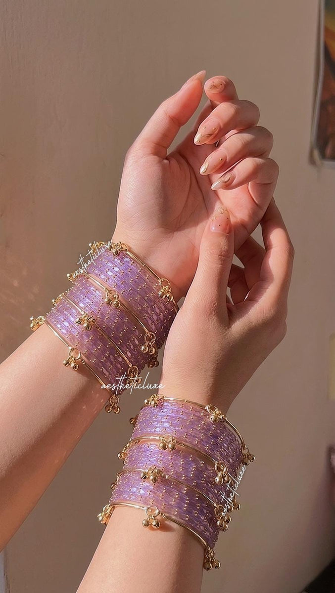 Purple Kashmiri Ghungroo Bangles Set | Gold & Silver Ghungroo Bangles | Purple Glass Bridal Churiya | Trending Bangles | Pair of Bangles Set