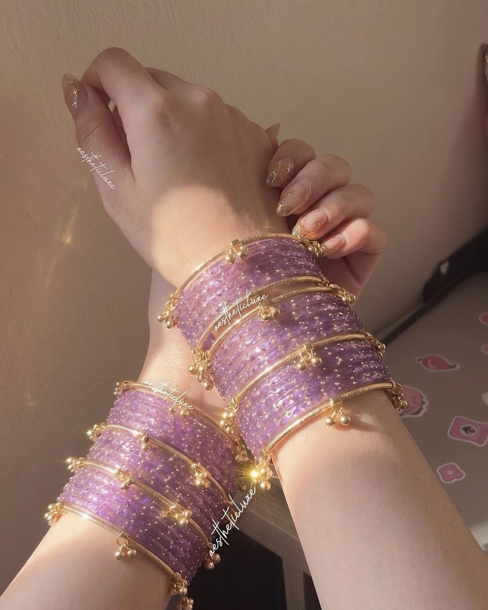 Purple Kashmiri Ghungroo Bangles Set | Gold & Silver Ghungroo Bangles | Purple Glass Bridal Churiya | Trending Bangles | Pair of Bangles Set
