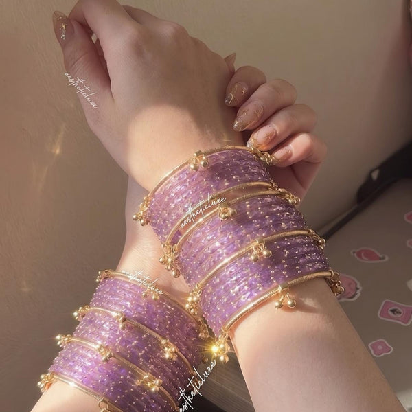 Purple Kashmiri Ghungroo Bangles Set | Gold & Silver Ghungroo Bangles | Purple Glass Bridal Churiya | Trending Bangles | Pair of Bangles Set