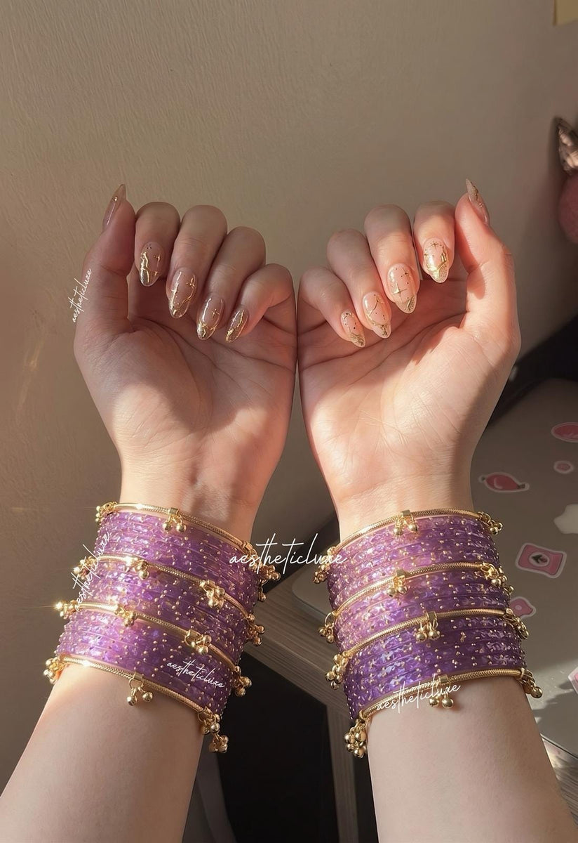 Purple Kashmiri Ghungroo Bangles Set | Gold & Silver Ghungroo Bangles | Purple Glass Bridal Churiya | Trending Bangles | Pair of Bangles Set