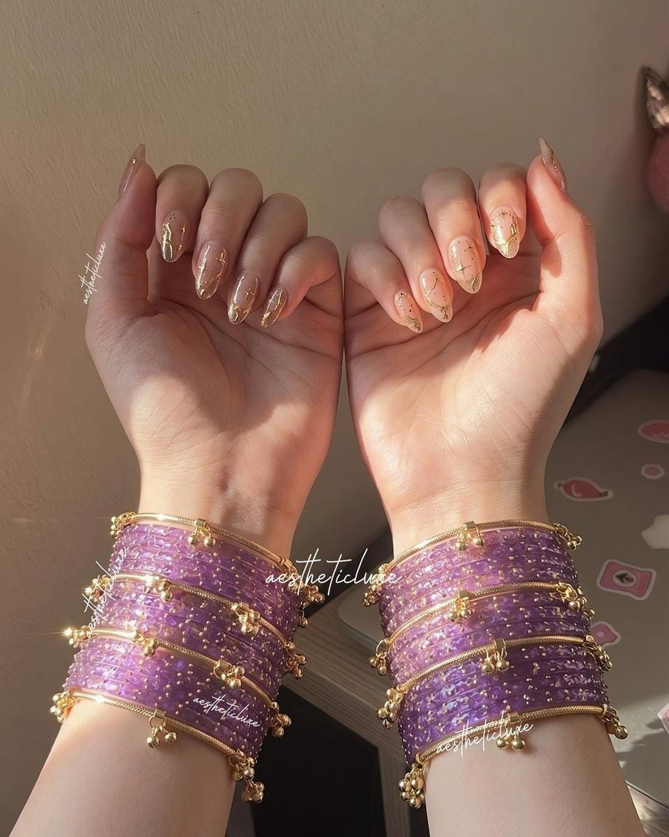Purple Kashmiri Ghungroo Bangles Set | Gold & Silver Ghungroo Bangles | Purple Glass Bridal Churiya | Trending Bangles | Pair of Bangles Set