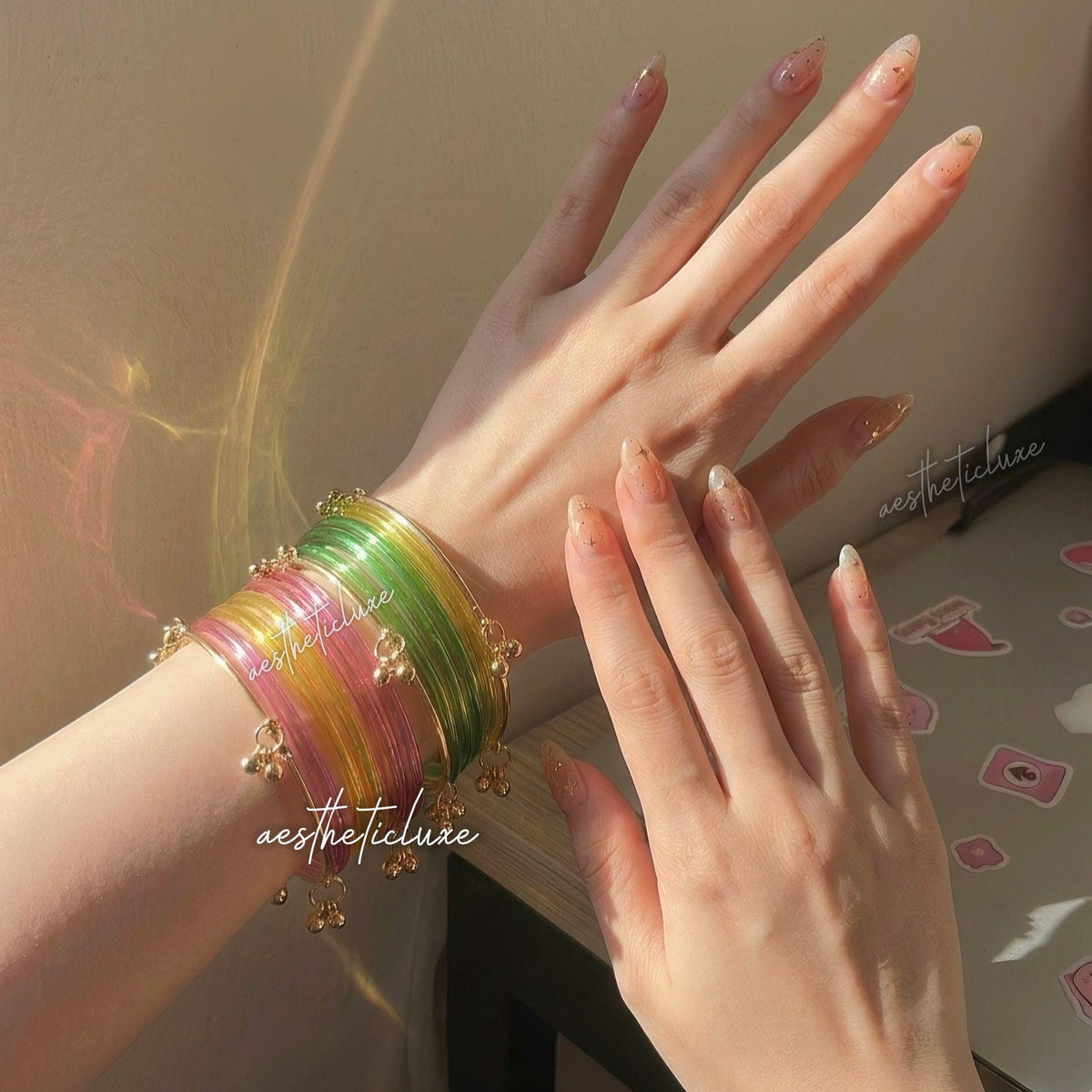 Multicolor Jelly Glass Bangles Set | Rainbow Jelly Glass Bangles Set | Kashmiri Golden Ghungroo Bangles | Clear Glass Bangles Set