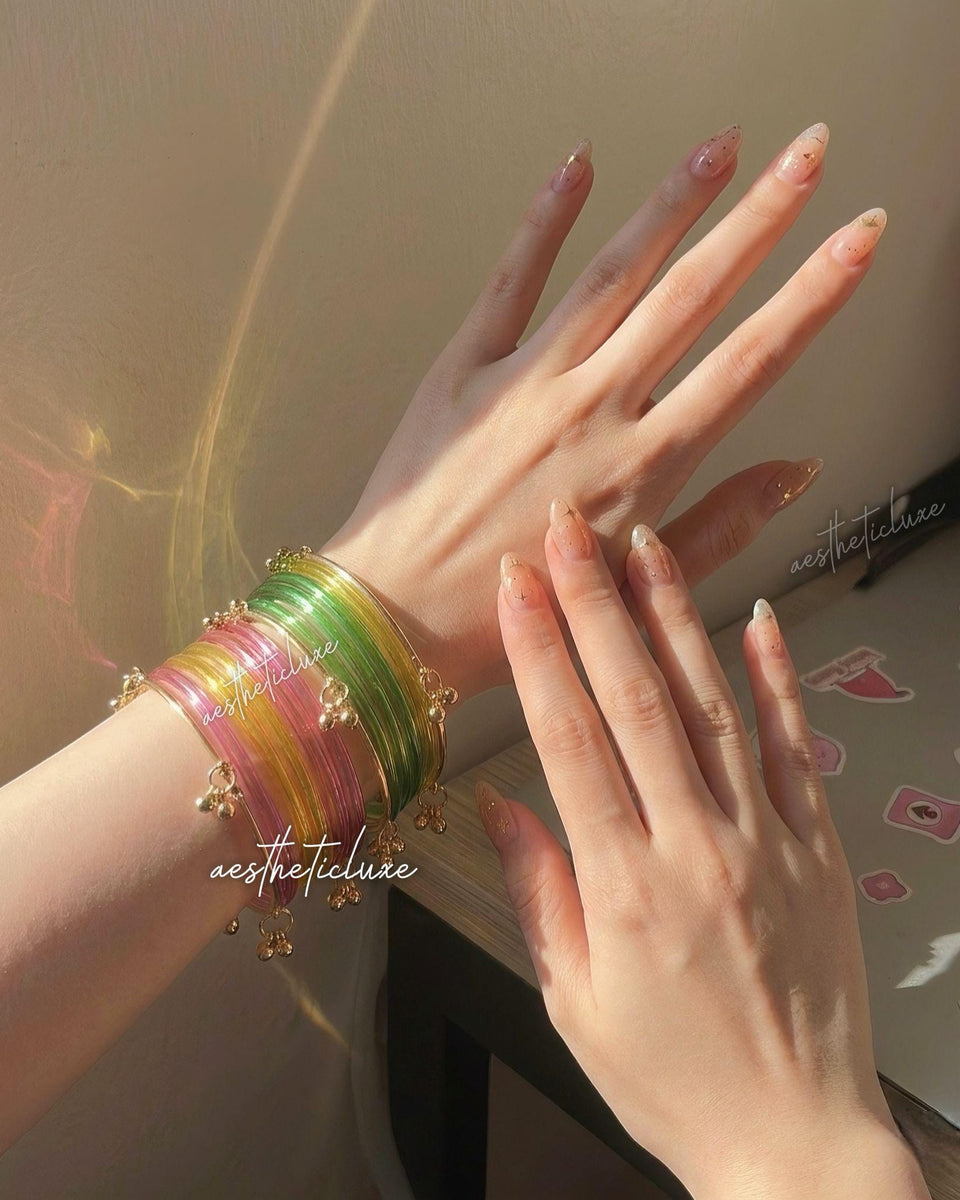 Multicolor Jelly Glass Bangles Set | Rainbow Jelly Glass Bangles Set | Kashmiri Golden Ghungroo Bangles | Clear Glass Bangles Set