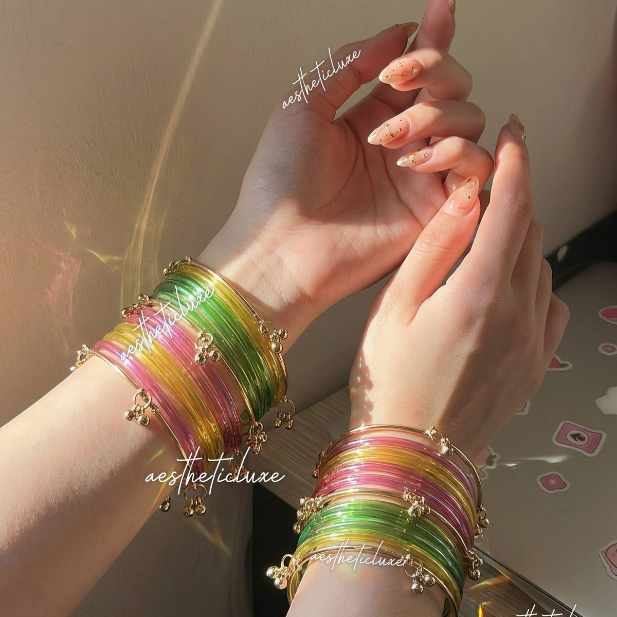 Multicolor Jelly Glass Bangles Set | Rainbow Jelly Glass Bangles Set | Kashmiri Golden Ghungroo Bangles | Clear Glass Bangles Set