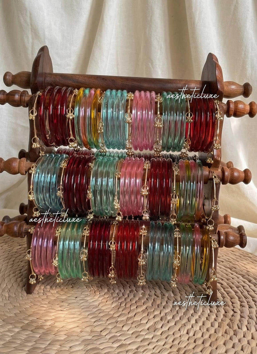 Jelly Glass Bangles | 5 Colors Jelly Bangles Set | Kashmiri Silver Ghungroo Bangles | Water Glass Bangles  | Water Bangles