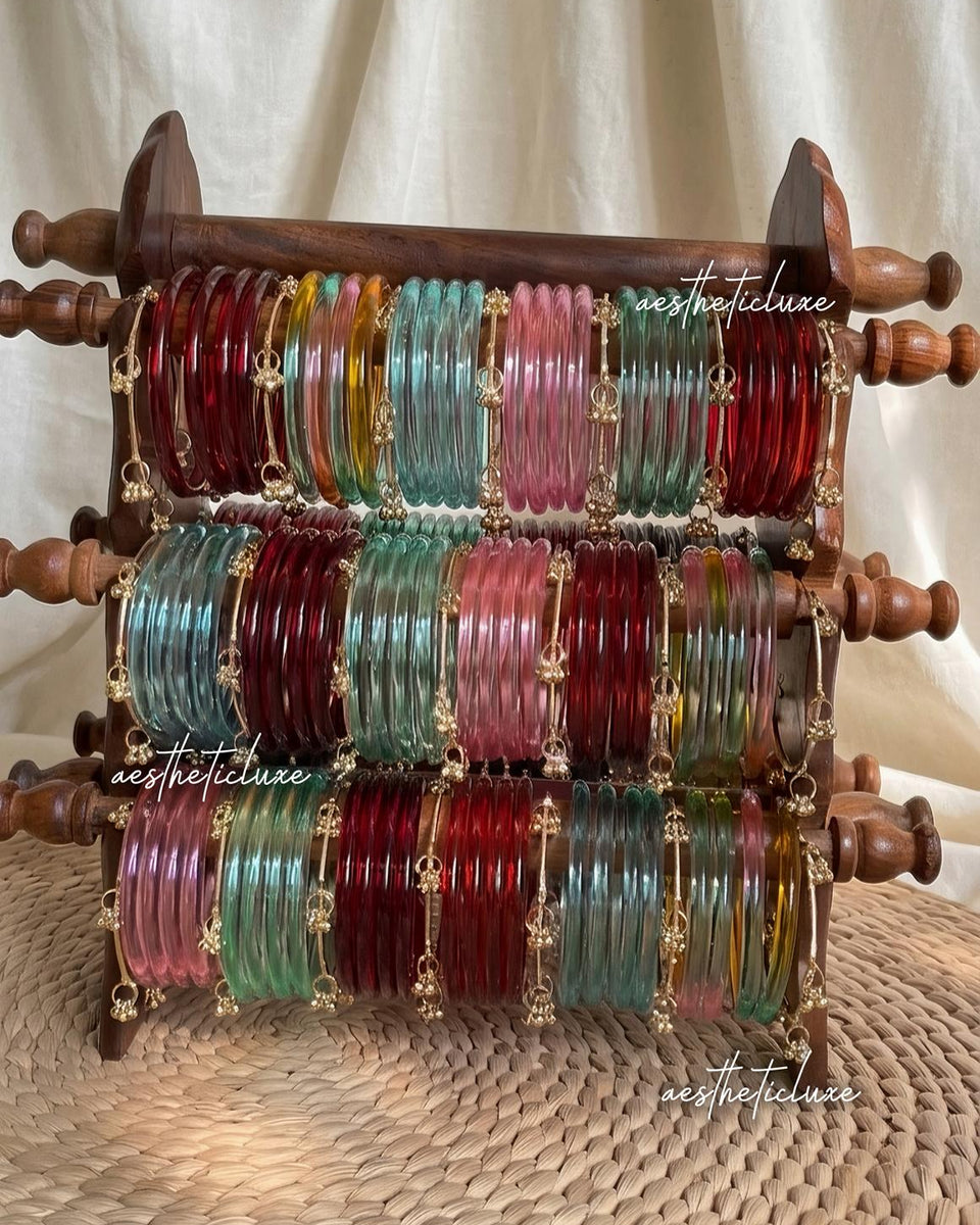 Jelly Glass Bangles | 5 Colors Jelly Bangles Set | Kashmiri Silver Ghungroo Bangles | Water Glass Bangles  | Water Bangles
